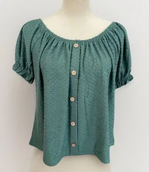 Philosophy Womens Size S Green Swiss Dot Puffed Sleeve Blouse Bohemian thumbnail 1