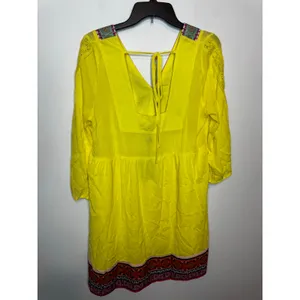 White Mark Yellow Embroidered Tunic Dress L Boho Kimono Sleeve Beach Coverup thumbnail 11
