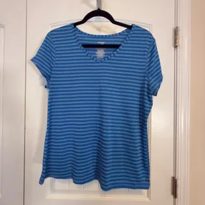Danskin Womens Striped XL V-Neck Short Sleeve T-Shirt Casual Summer Knit Top thumbnail 2