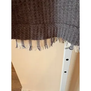 Umgee USA Womens Gray Waffle Knit Cowl Neck Frayed Fringe Hem Top Large thumbnail 3