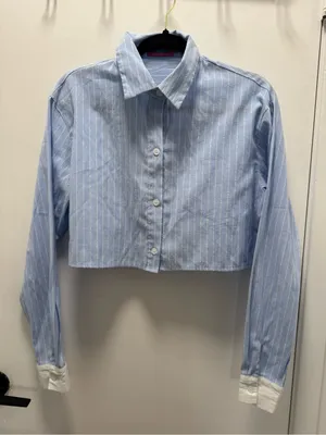 Edikted Sky Blue & White Pinstripe Button Up Crop Top Long Sleeve XS academia thumbnail 2