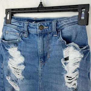Y2K Hollister Denim Distressed Mini Skirt Jean size 00 thumbnail 2