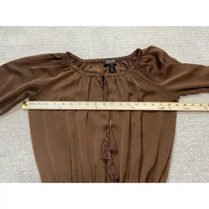 Shyanne Brown Western Embroidered Smocked Mini Dress Long Sleeve Tassels Size M thumbnail 11