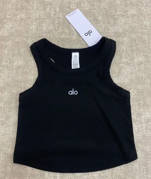 Alo Black Ribbed Racerback Cropped Sports Tank thumbnail 1