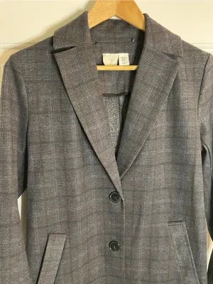 Joie Gray Plaid Long Single-Breasted Trench Coat Notched Lapel Size XS thumbnail 5