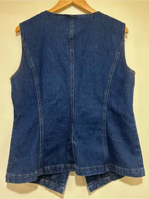 Ann Taylor Long Crew Neck Refined Denim Blue Vest Size Large thumbnail 4