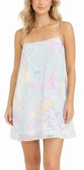 Show Me Your Mumu Christy World Map Print Mini Dress Blue Travel Size S thumbnail 1