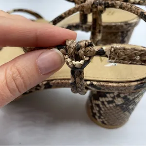 As Seen On Screen Raid Beige Snake Embossed Square Toe Chunky Heel Sandals Womens 36 Faux Leather thumbnail 9