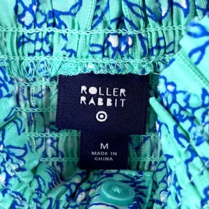 Roller Rabbit for Target Aqua Blue Floral Smocked Button‎ Front Tank Top Medium thumbnail 9