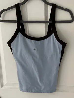 Set Active Contrast-Trim Light Blue Tank Top thumbnail 1