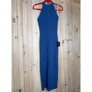 NWT Lulus Sunia Blue Sleeveless Button-Front Midi Sweater Dress Party Holiday M thumbnail 2