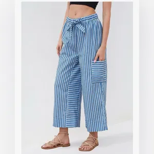 NEW Blue Striped Wide Leg Pants Loose Fit Palazzo Pants L thumbnail 6