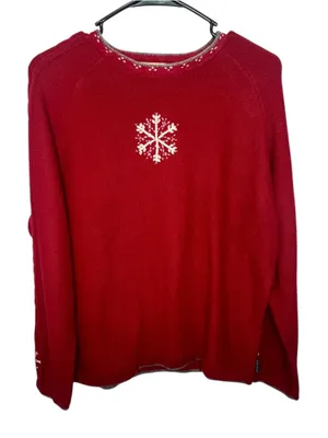 Woolrich Red Lambswool Christmas Pullover Sweater With Embroidered Snowflake thumbnail 1