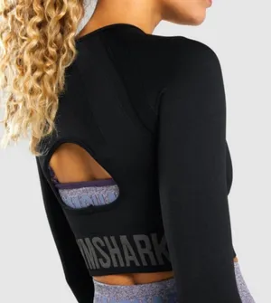 Gymshark Flex Sports Long Sleeve Crop Top Black thumbnail 3