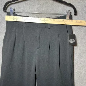 No Comment Black Wide Leg Trouser Pants Pleated Front Stretch NWT Size L thumbnail 3