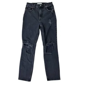 Abercrombie The 90s Straight Ultra High Rise Black Distressed‎ Jeans Size 4 / 27 thumbnail 2