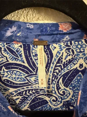 Free People Blue Floral Paisley Tunic with Orange Accents thumbnail 2