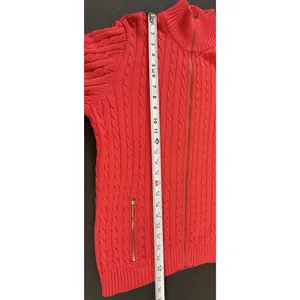 Lauren Ralph Lauren XL Dark Coral Cable Knit Full Zip Sweater Cotton Preppy Logo thumbnail 6