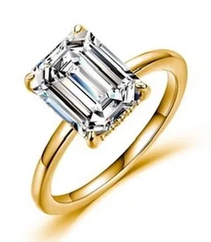 Womens Emerald Cut Moissanite Ring Gold GRA Certified Passes Tester Large Stone thumbnail 1