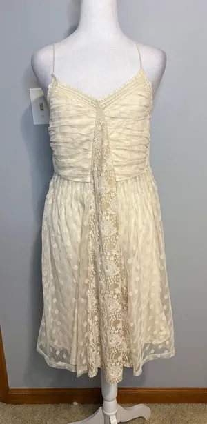 Ryu Cream Whimsical‎ Lace Swiss Dot Tulle Midi Dress Smocked Back NWT Large thumbnail 1