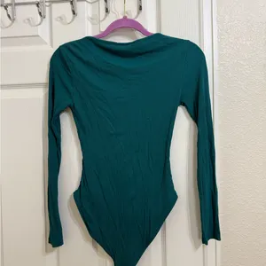 Topshop Teal Green Ribbed Long Sleeve Bodysuit thumbnail 6