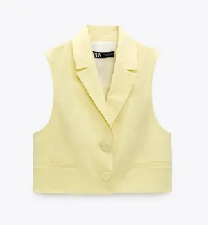 ZARA Blogger Favorite CROPPED WAISTCOAT WITH COVERED BUTTONS VEST YELLOW thumbnail 6
