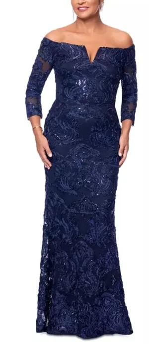 XSCAPE‎ | Sequin Embellished Off-The-Shoulder 3/4-Sleeve Gown thumbnail 1