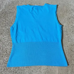 Y2K Poppy by NSD Preppy Babydoll Blue‎ Silk Cotton Blend Faux Wrap Knit Top L thumbnail 5