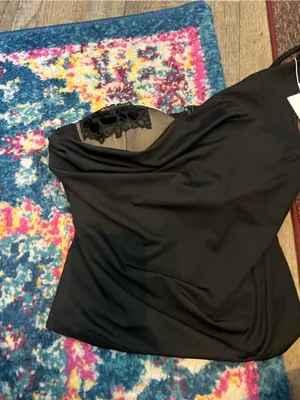 NWT Charlie suede London Black Draped Lace-Trim Top thumbnail 6