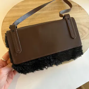 KDB Brown Genuine Cowhide Leather Black Fur Lined Crossbody Small Bag thumbnail 6