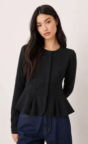ASOS Womens Black Structured Peplum Hem Cardigan Sweatshirt Jacket US‎ 12 thumbnail 1