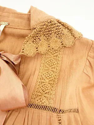 Free People 5 O’Clock Tea Time Mini Dress Peached Copper Cotton Crochet Lace thumbnail 9