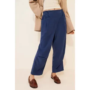 Free People Nice Choice Cord Jeans Navy Blue Barrel Harem Pull On Corduroy Large thumbnail 11