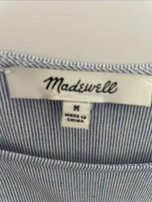 Madewell Blue Pinstripe Lace Up Sleeve Shift Dress Medium thumbnail 6