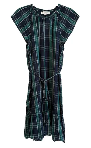 Loft Dress Women's 12 Blue Green Plaid‎ Shift Belted Short Sleeve Pleated Lined thumbnail 1