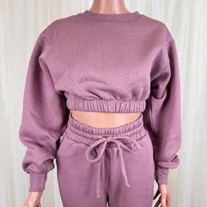 Zenana 2 Pcs Crop Sweatshirt Tracksuit Jogger Pants Set Outfit Active Loungewear Dusty Rose Pink Size Large thumbnail 3