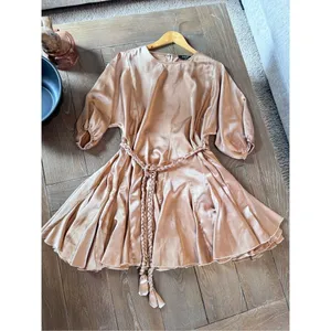 Aakaa Pink Satin Dress‎ with Rope Tie Waistband Size Small thumbnail 5