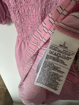 Old Navy Smocked Puff-Sleeve Flare Mini Dress Pink Striped Size L thumbnail 3