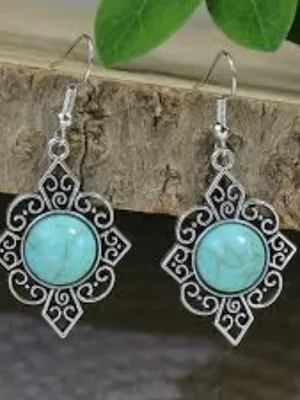 Vintage Boho Faux Turquoise Silvery Earrings thumbnail 1