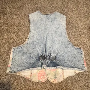 Vintage Zena Floral Denim Vest Acid Wash‎ Made in USA Large 90s Waistcoat thumbnail 4
