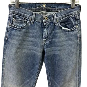 7 for all Mankind Justine Bootcut with Laced Ribbon Accent Pockets Blue Jeans 27 thumbnail 4