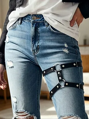Black Leg‎ Harness Faux Leather Style With Metal Rings And Studs thumbnail 1