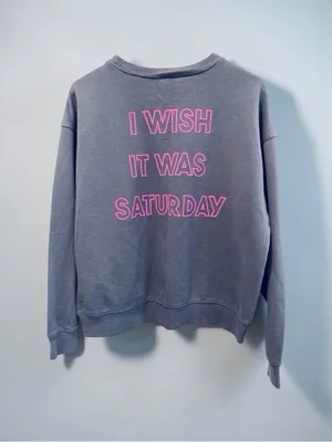 Wildfox "I Wish It Was Saturday" Broken Heart Sweatshirt Charcoal Gray Size L thumbnail 9
