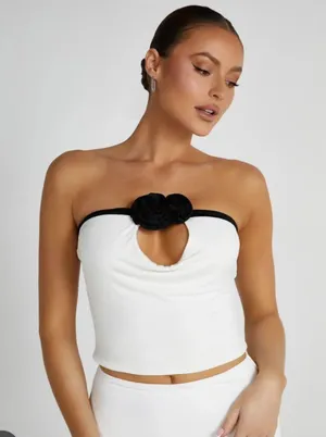 Meshki Rose Crop Top - White/Black thumbnail 1