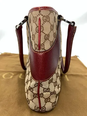 VTG Gucci Beige GG Supreme Canvas Shoulder Bag with Burgundy/Dark Red Accents thumbnail 4