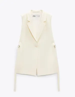 Zara blazer vest coat cream waistcoat with vents thumbnail 6