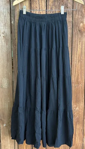 Vintage Banjo Black Tiered Witchy Broomstick Maxi Skirt thumbnail 1