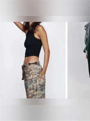 NWOT Free People We The Free Moxie Printed Low-Slung Barrel Jeans Green Camo 29 thumbnail 5