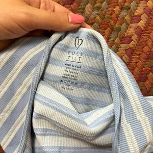 Full Tilt Blue Stripe Crop Halter Seamless Top thumbnail 2
