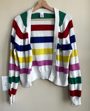 Disney 100th colorful striped cardigan collectors women's‎ S mickey mouse flaws thumbnail 1